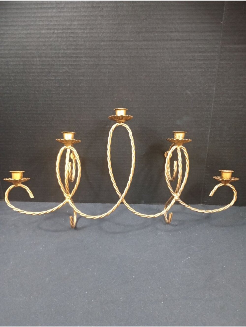 Vintage Retro MCM Hollywood Regency Gold Toned Homeco Twisted Rope 5 Candle Wall